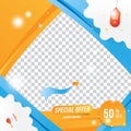 Banner for social page. Special offer Mega Sale 50 Plane with loudspeaker on the transparent background of clouds cut out of paper Royalty Free Stock Photo