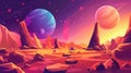 Banner for space exploration with rover on alien planet surface. Modern illustration of planet landscape with explorer Royalty Free Stock Photo