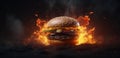 Banner with spicy tasty grilled burger, created with Generative AI technology.