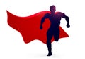 Silhouette Of Running Superhero With Red Cape