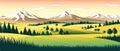 banner Spring landscape with green field and flowers cartoon rural farmland with mountain and forest Royalty Free Stock Photo