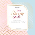 Banner Spring Sale Elegant golden specks zigzag pink background Luxury card banner for advertising sale promotions discounts Royalty Free Stock Photo