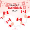 Banner square greeting canada day with hand holding flag, independence background post