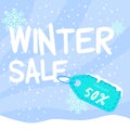 Banner square winter sale with discount tag snowy