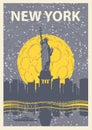 Banner with Statue of Liberty and night New York