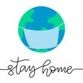Banner with stay home, safe lettering for concept design. Save the planet typography vector illustration Royalty Free Stock Photo
