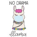 Banner with stay home, safe No drama llama in mask lettering for concept design. Typography vector illustration Royalty Free Stock Photo
