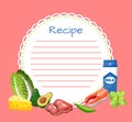 Banner, sticker, note for the recipe. Making recipe for cooking. Set of products for cooking dishes