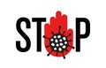 Banner, stop coronovirus and virus symbol in hand on a white background. Isolated object