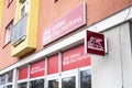 Banner and storefront of Generali Ceska Pojistovna, Czech traditional insurance company with a logo