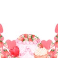 Banner of strawberry sweets. Watercolor illustration. Isolated on a white background.