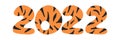 Banner of striped black and orange funny numbers 2022. New year 2022 of the tiger. Vector hand drawn illustration Royalty Free Stock Photo