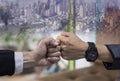 Banner of sucess with Partnership Team Giving Fist Bump after complete deal. Successful Teamwork Partnership Royalty Free Stock Photo
