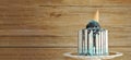 BANNER SUMMER CAKE BIRTHDAY. ICE CONE BISCUIT AGAINST WOODEN BACKGROUND