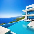 banner summer luxury estate villa with large swimming Luxury modern estate property on hill with stunning sea Summer