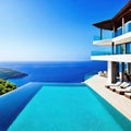 banner summer luxury estate villa with large swimming Luxury modern estate property on hill with stunning sea Summer