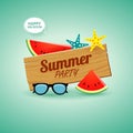 Banner summer party with watermelon, glasses and starfish