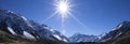 Banner of the sunny path way at Aoraki Mount Cook,New zealand Royalty Free Stock Photo