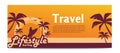 Banner with surfer girl.Travel banner with text.Vector illustration