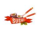 Banner Sushi with chopstick and ribbon. Vector Royalty Free Stock Photo