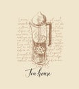 Banner for tea house with hand-drawn french press Royalty Free Stock Photo