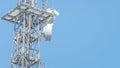 Banner with telecommunication tower with many transmitters and receivers for various radio frequencies and data transmission,