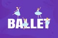Banner Template with Ballet Word and Beautiful Ballerinas Performing Dance Vector Illustration Royalty Free Stock Photo