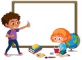 Banner template with boy and girl in the classroom Royalty Free Stock Photo