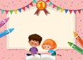 Banner template with boy and girl reading book in background Royalty Free Stock Photo