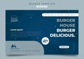 Banner template design for burger advertisement. Blue banner template with simple circle design