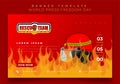 Banner template design with flaming fire background and fire helmet for firefighter day