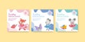 Banner template with Fairy ballerinas animals concept,watercolor style Royalty Free Stock Photo