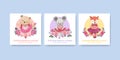 Banner template with Fairy ballerinas animals concept,watercolor style Royalty Free Stock Photo