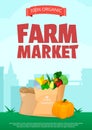 Banner template for farmers market.Eco organic Local shop. Selling fruit and vegetables. Produce stands.Cartoon style vector