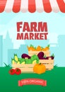 Banner template for farmers market.Eco organic Local shop. Selling fruit and vegetables. Produce stands.Cartoon style vector