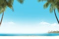 banner template featuring a tropical beach scene with clear blue skies and palm trees Royalty Free Stock Photo