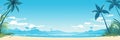 banner template featuring a tropical beach scene with clear blue skies and palm trees Royalty Free Stock Photo