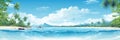 banner template featuring a tropical beach scene with clear blue skies and palm trees Royalty Free Stock Photo