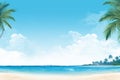 banner template featuring a tropical beach scene with clear blue skies and palm trees Royalty Free Stock Photo