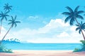 banner template featuring a tropical beach scene with clear blue skies and palm trees Royalty Free Stock Photo