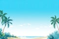 banner template featuring a tropical beach scene with clear blue skies and palm trees Royalty Free Stock Photo