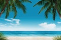 banner template featuring a tropical beach scene with clear blue skies and palm trees Royalty Free Stock Photo