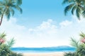 banner template featuring a tropical beach scene with clear blue skies and palm trees Royalty Free Stock Photo