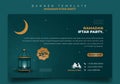 Banner template in green and gold background with lantern design. Iftar mean is breakfasting