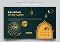 Banner template in green and yellow background with moon and lantern design. Iftar mean is breakfasting
