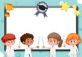 Banner template with many kids in science costume