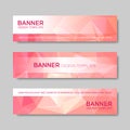 Banner template pink gold low polygon color theme background. Printing violet abstract bookmark design, red logo text layout