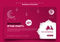 Banner template in pink and white background with moon and lantern design. Iftar mean is breakfasting and arabic text mean is