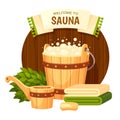 Banner template for sauna cartoon colorful vector illustratio Royalty Free Stock Photo