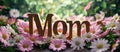 Banner with text mom adorned with flowers, a heartwarming and floral tribute to celebrate essence of motherhood